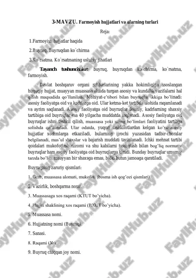 farmoyish hujjatlari va ularning turlari — PDF