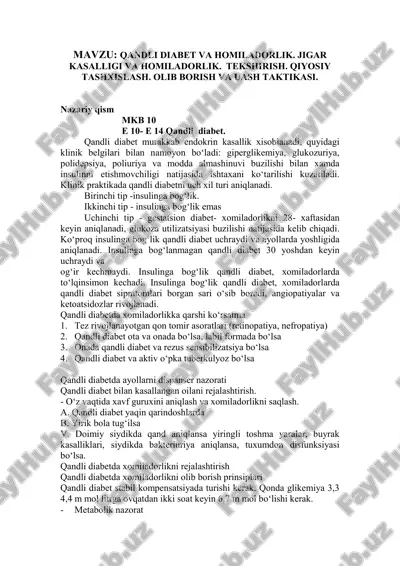 qandli diabet va homiladorlik — PDF