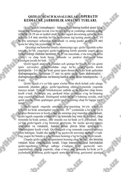 qizilo‘ngach kasalliklari va jarrohlik amaliet turlari — PDF