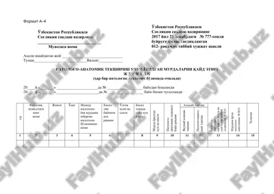 patologo-anatomik tekshirish uchun yorilgan murdalarni qayd etish jurnali — DOC