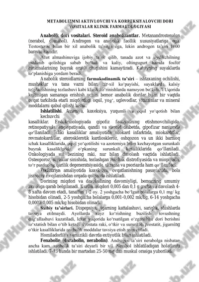 metabolizmni aktivlovchi va korreksiyalovchi dori vositalar klinik farmakologiyasi — PDF