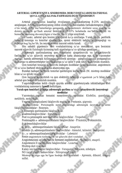 arterial gipertenziya sindromida dori vositalarini ratsional qo‘llashga klinik-farmakologik yondoshuv — PDF