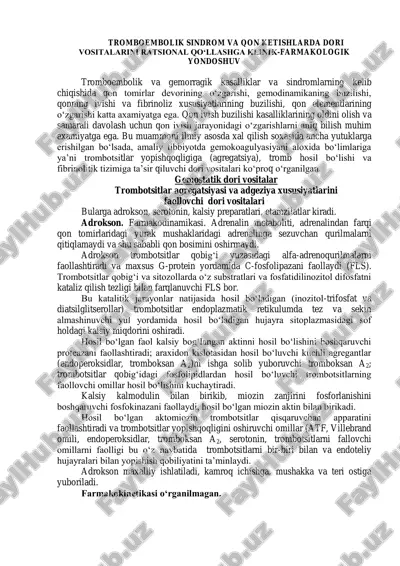 tromboembolik sindrom va qon ketishlarda dori vositalarini ratsional qo'llashga klinik-farmakologik yondoshuv — PDF