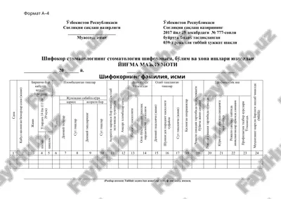 o'zbekiston respublikasi sog'liqni saqlash vazirligi buyrug'ining 039-1 raqamli tibbiy xujjat shakli — DOC