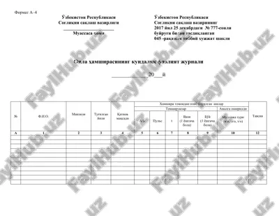 oila hamshirasining kundalik faoliyat jurnal — DOC