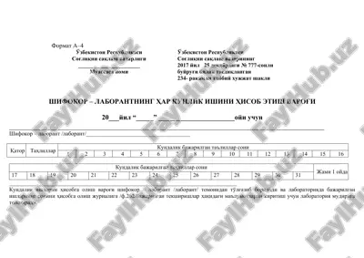 shifokor – laborantning har kunlik ishini hisob et ish varog'i — DOC