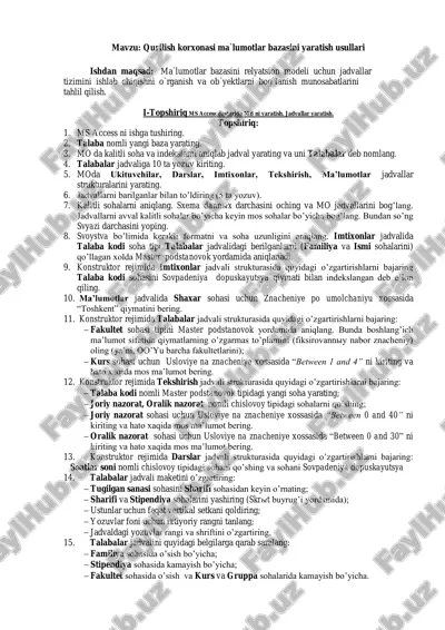 qurilish korxonasi ma`lumotlar bazasini yaratish usullari — PDF