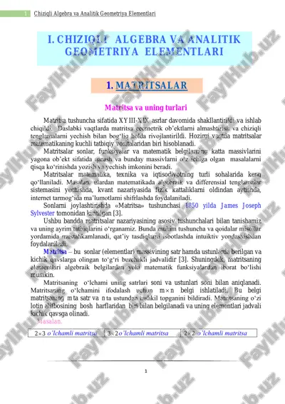 chiziqli algebra va analitik geometriya elementlari — PDF