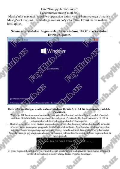 windows o'rnatilishi — DOCX