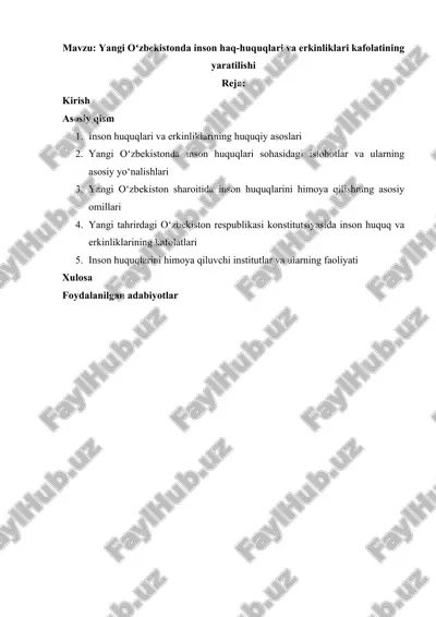 yangi oʻzbekistonda inson haq-huquqlari va erkinliklari kafolatining yaratilishi — DOCX