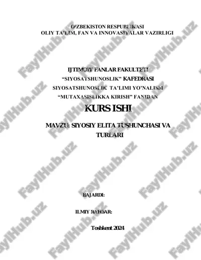 siyosiy elita tushunchasi va turlari — PDF