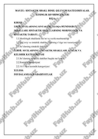 sintaktik shakl hosil qiluvchi kategoriyalar — PDF