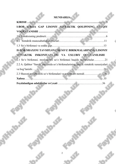 sodda gap lisoniy sintaktik qolipining nutqiy voqealanishi — PDF