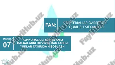 ko‘p oralıqli statik aniq balkalarni qo‘zg‘almas tashqi yuklar ta’siriga hisoblash — PPTX