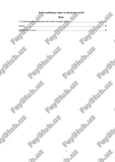 ichki auditning rejasi va dasturini tuzish — DOCX