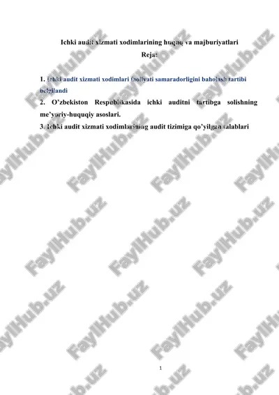 ichki audit xizmati xodimlarining huquq va majburiyatlari — DOC