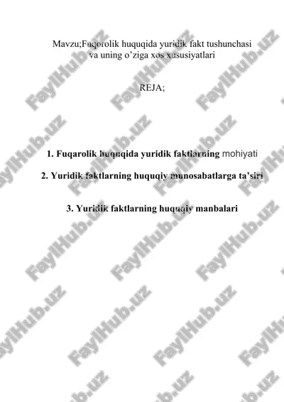fuqorolik huquqida yuridik fakt tushunchasi — DOCX