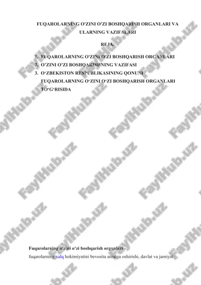 fuqarolarning o'zini o'zi boshqarish organlari va ularning vazifalari — DOCX