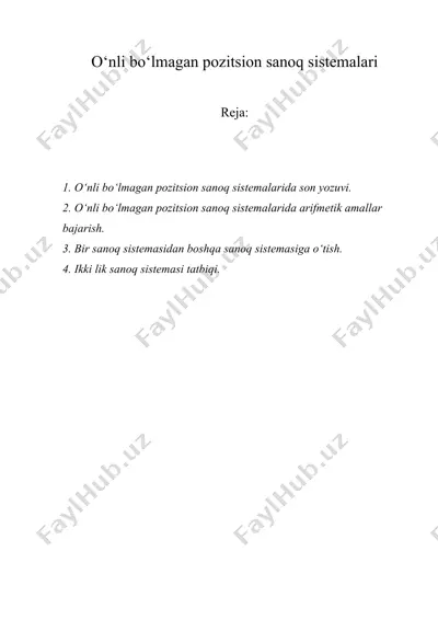 o‘nli bo‘lmagan pozitsion sanoq sistemalari — DOC