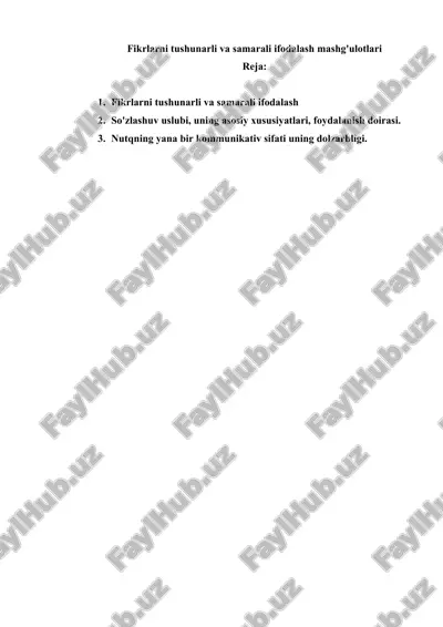 fikrlarni tushunarli va samarali ifodalash mashg'ulotlari — DOCX