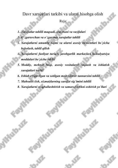 davr xarajatlari tarkibi va ularni hisobga olish — DOC