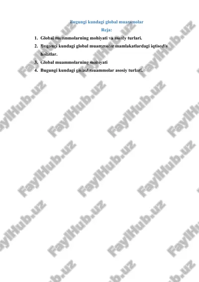 bugungi kundagi global muammolar — DOCX