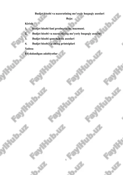 budjet hisobi va nazoratining me'yoriy huquqiy asoslari — DOC