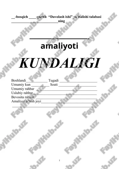 davolash ishi yo'nalishi talabasi amaliyoti uchun amaliy topshiriqlar — DOC