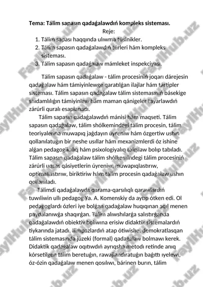tálim sapasın qadaǵalaw — DOCX