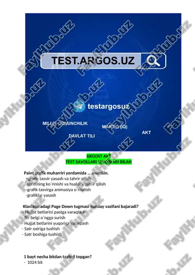 argost akt test savollari va javoblari bilan birga — DOC