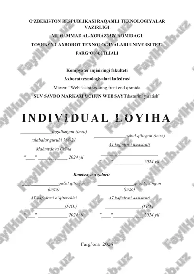suv savdo markazi uchun web sayt dasturini yaratish — DOCX