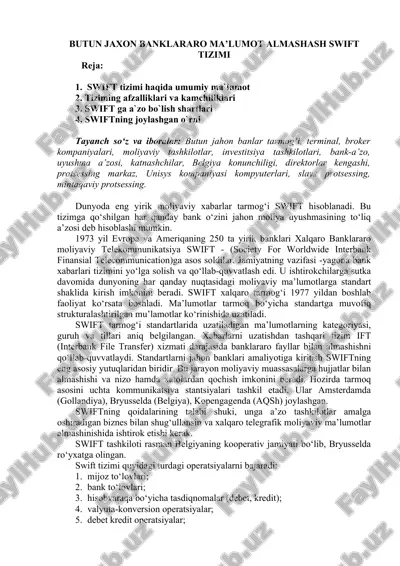 swift tizimi haqida ma’lumotlar — DOCX
