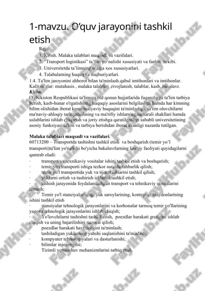 transport logistikasi ta'limi — DOCX