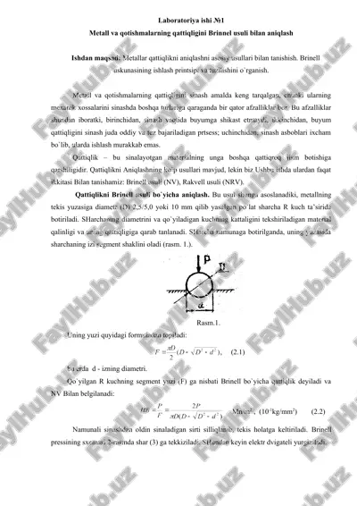 metall va qotishmalarning qattiqligini brinnel usuli bilan aniqlash — DOC