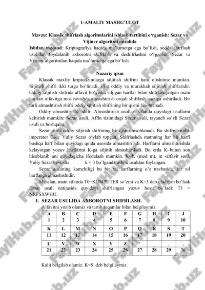 klassik shifrlash algoritmlari — DOCX