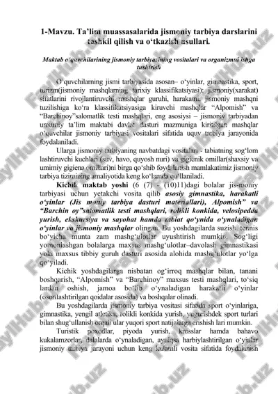 jismoniy tarbiya darslarini tashkil qilish va o‘tkazish usullari — DOCX