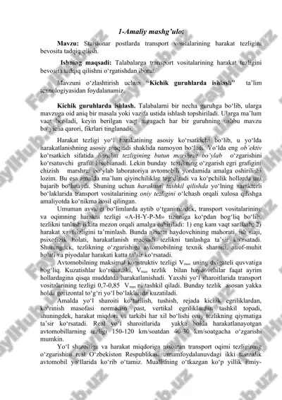 transport vositalarining harakat tezligini bevosita tadqiq qilish — DOCX
