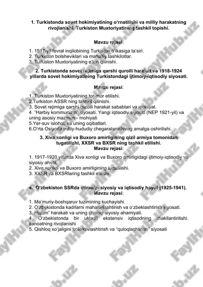 turkiston muxtoriyatining tashkil topishi — DOCX
