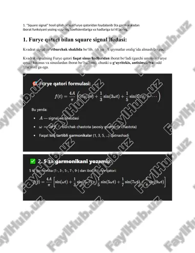 square signal hosil qilish uchun furye qatori — DOCX