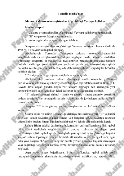 xalqaro avtomagistrallar to‘g‘risidagi yevropa kelishuvi — DOCX