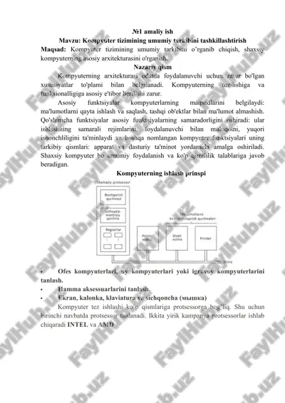 amaliy ish "kompyuter tizimining umumiy tarkibini tashkillashtirish" — DOC