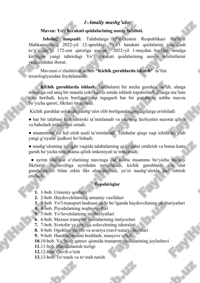 yo‘l harakati qoidalarining asosiy tafsiloti — DOCX