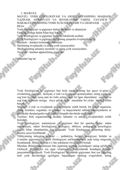 yosh fiziologiyasi va gigiyanasinin maqsadi — DOCX