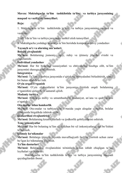 ta‘lim va tarbiya jarayonining maqsad va vazifalari — DOCX