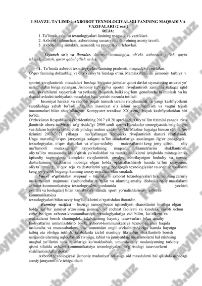 ta’limda axborot texnologiyalari fanining maqsadi va vazifalari — DOCX