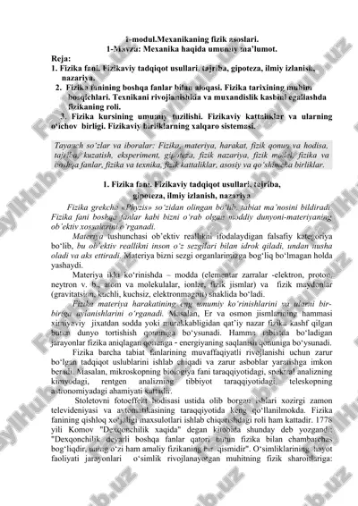 mexanikaning fizik asoslari — DOCX