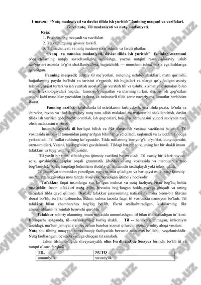 nutq madaniyati va davlat tilida ish yuritish fanining maqsad va vazifalari — DOCX