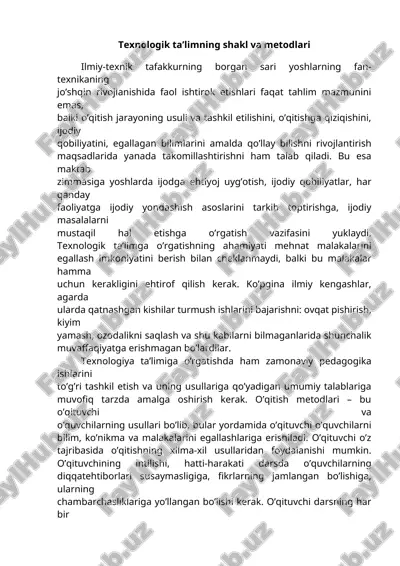 texnologik ta'limning shakl va metodlari — DOCX