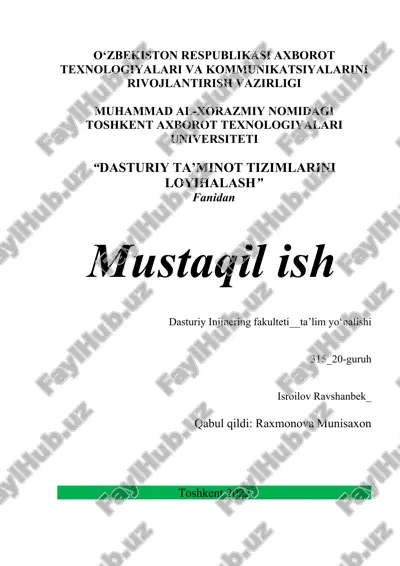 dasturiy ta'minot tizimlarini loyihalash — DOCX