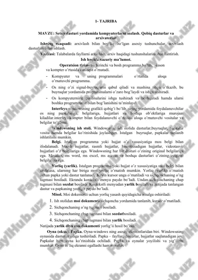 setup dasturi yordamida kompyuterlarni sozlash — DOCX